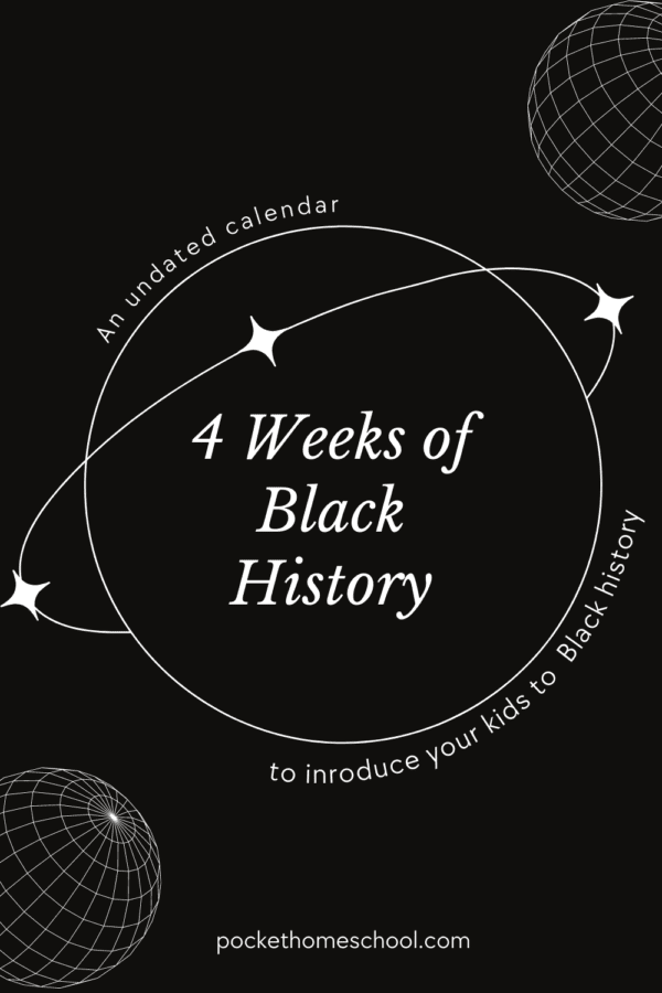 This undated calendar provides 4 weeks of Black History related learning as an intro to Black history.
