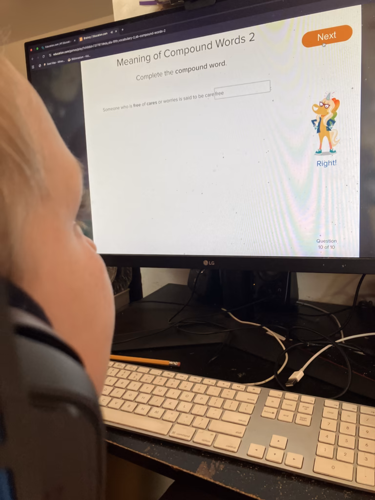 We've been exploring just some of the more then 39,000 learning resources available to us through Education.com. A child works on compound words at Education.com.
