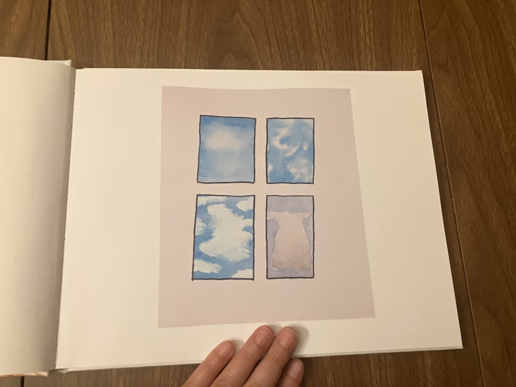This Artkive page features a photograph of a watercolor study of four different ways to paint watercolor clouds.